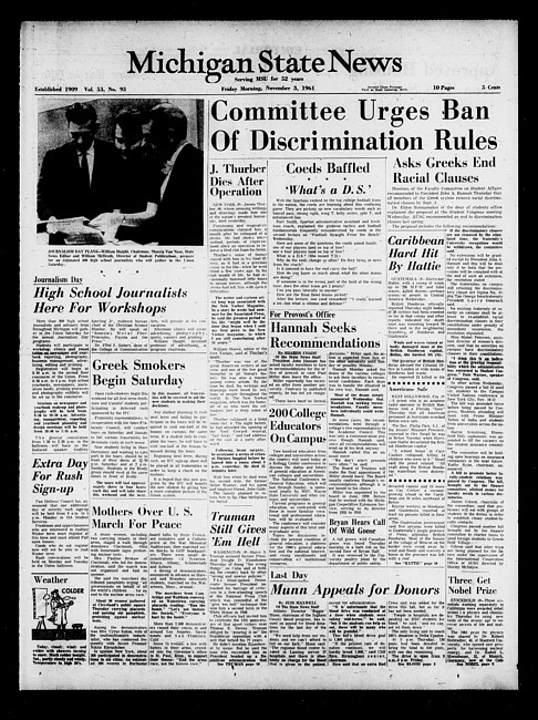 Michigan State news. (1961 November 3)