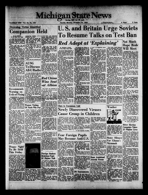 Michigan State news. (1961 November 14)