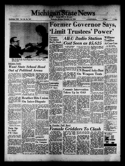 Michigan State news. (1961 November 15)