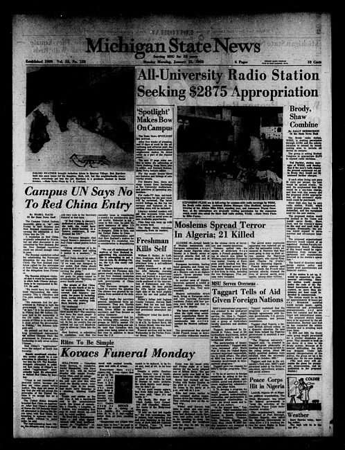 Michigan State news. (1962 January 15)