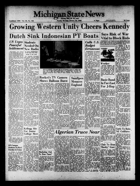 Michigan State news. (1962 January 16)