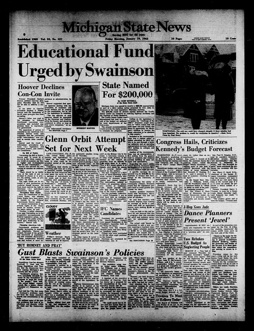 Michigan State news. (1962 January 19)