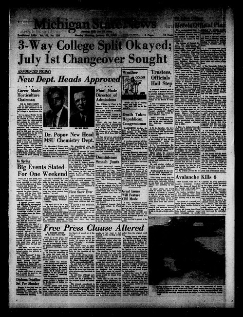 Michigan State news. (1962 January 22)