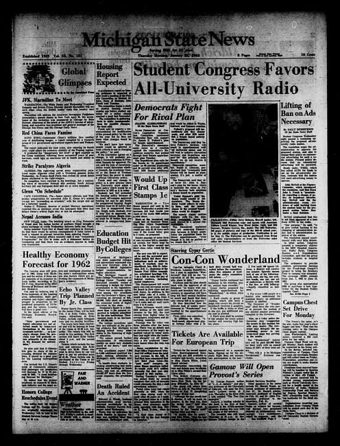 Michigan State news. (1962 January 25)