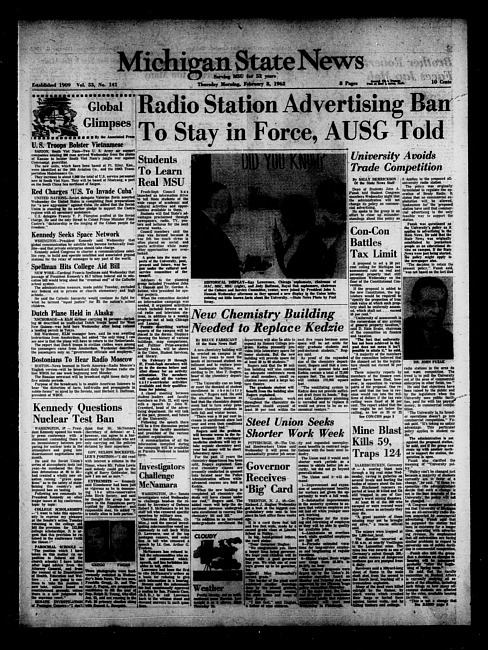 Michigan State news. (1962 February 8)