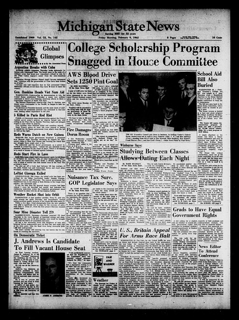 Michigan State news. (1962 February 9)