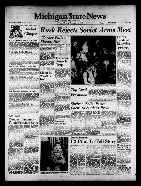 Michigan State news. (1962 February 13)