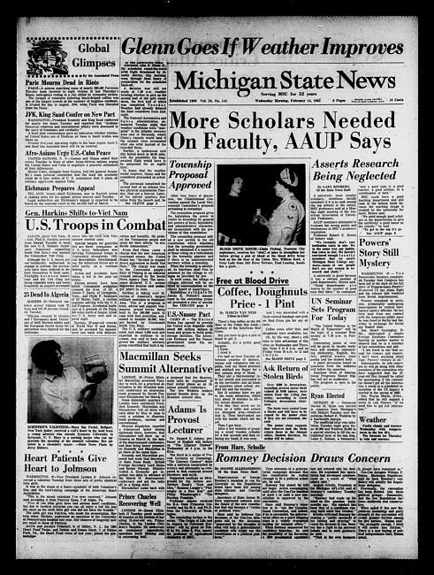 Michigan State news. (1962 February 14)