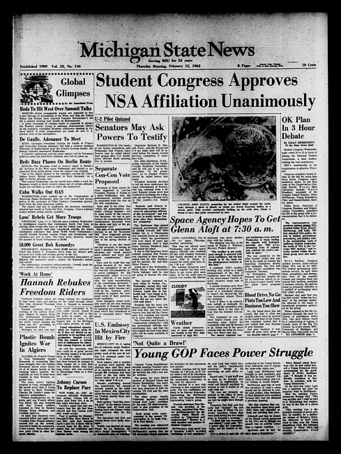 Michigan State news. (1962 February 15)