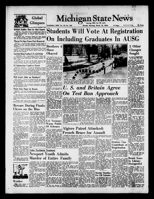 Michigan State news. (1962 March 12)