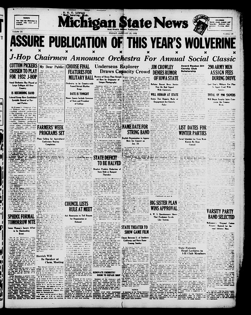 Michigan State news. (1932 January 22)