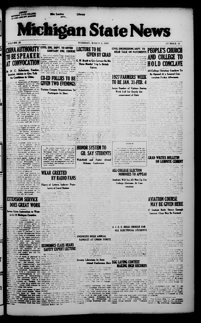 Michigan State news. (1926 March 2)