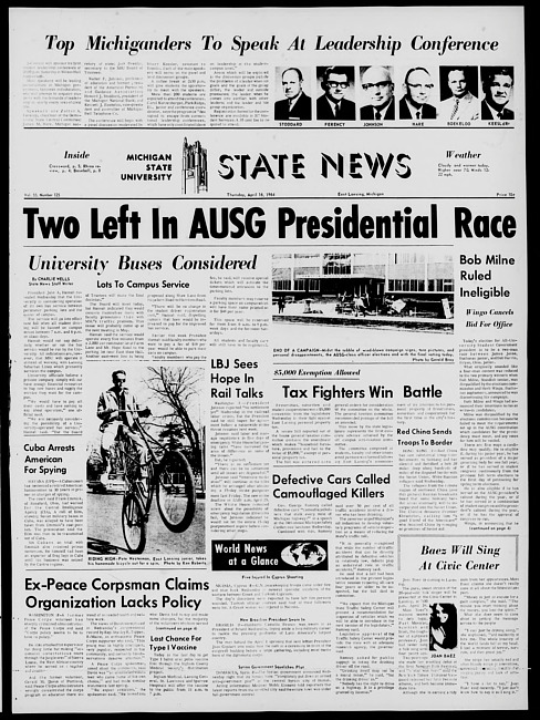 State news. (1964 April 16)