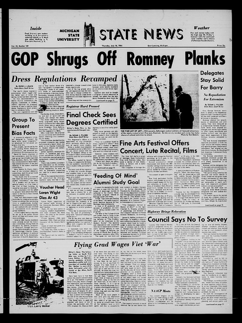 State news. (1964 July 16)