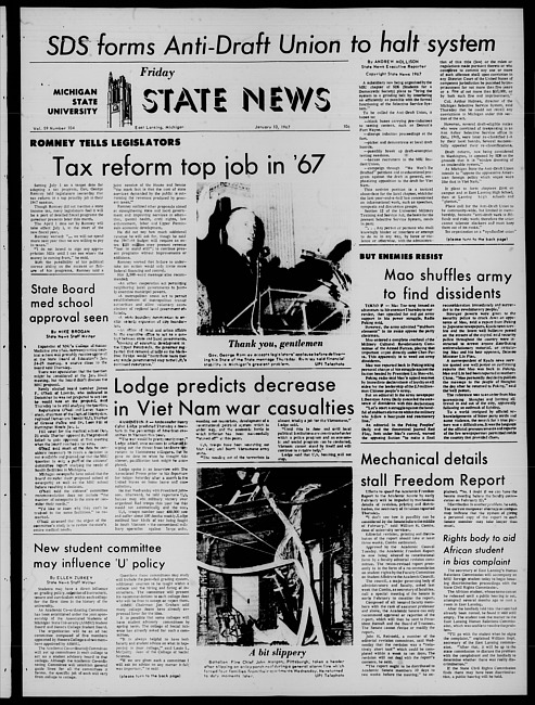 State news. (1967 January 13)