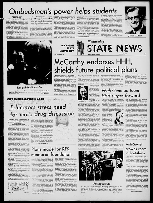 State news. (1968 October 30)