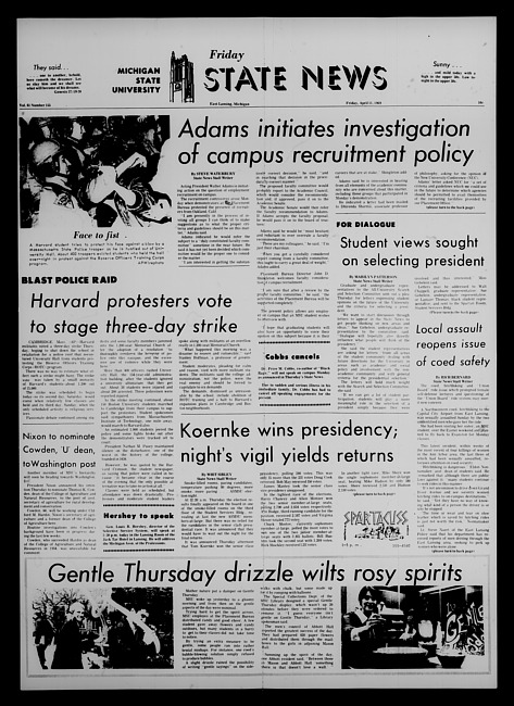 State news. (1969 April 11)