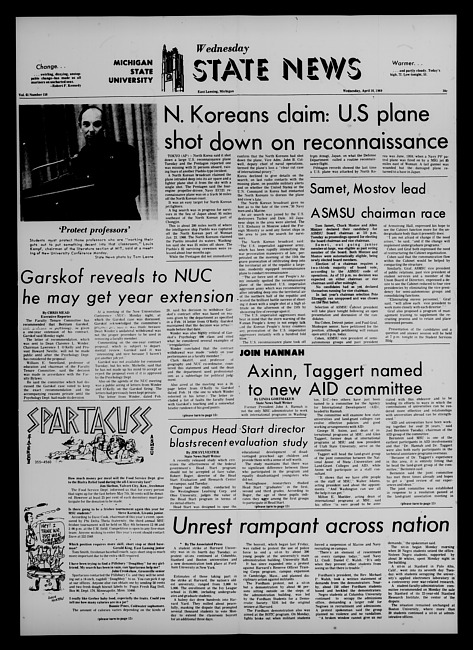 State news. (1969 April 16)