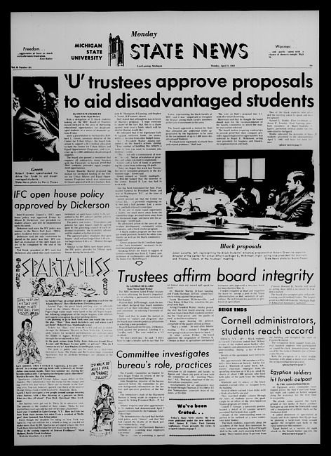 State news. (1969 April 21)