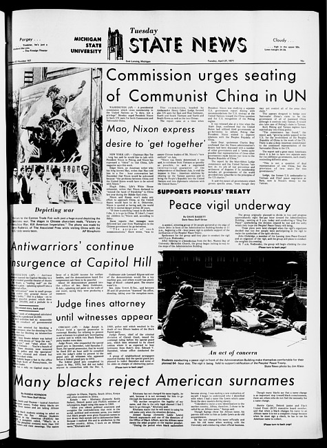 State news. (1971 April 27)