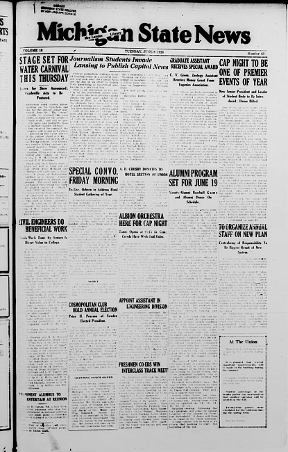 Michigan State news. (1926 June 8)