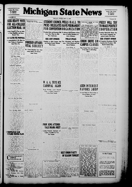 Michigan State news. (1927 February 11)