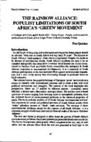 The rainbow alliance : populist limitations of South Africa's "green" movement: a critique of J. Cock and E. Koch (eds), Going green--people, politics and the environment in South Africa (Capt Town: Oxford University Press)