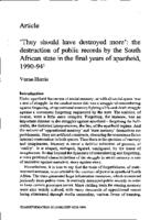 "They should have detroyed more" : the destruction of public records by the South African state in the final years of apartheid, 1990-94