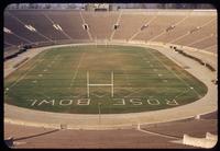 View from the middle endzone seats of the Rose Bowl field, California, with no people in sight, 1953
