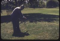 Golf course superintendent Joe Valentine points out the spot just off the 17th Tee at the Merion Golf Club in Pennsylvania where Merion Kentucky bluegrass was first selected for breeding purposes