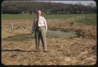 Golf course superintendent Leonard Strong at the Saucon Valley Country Club, Pennsylvania, compost pile in 1954